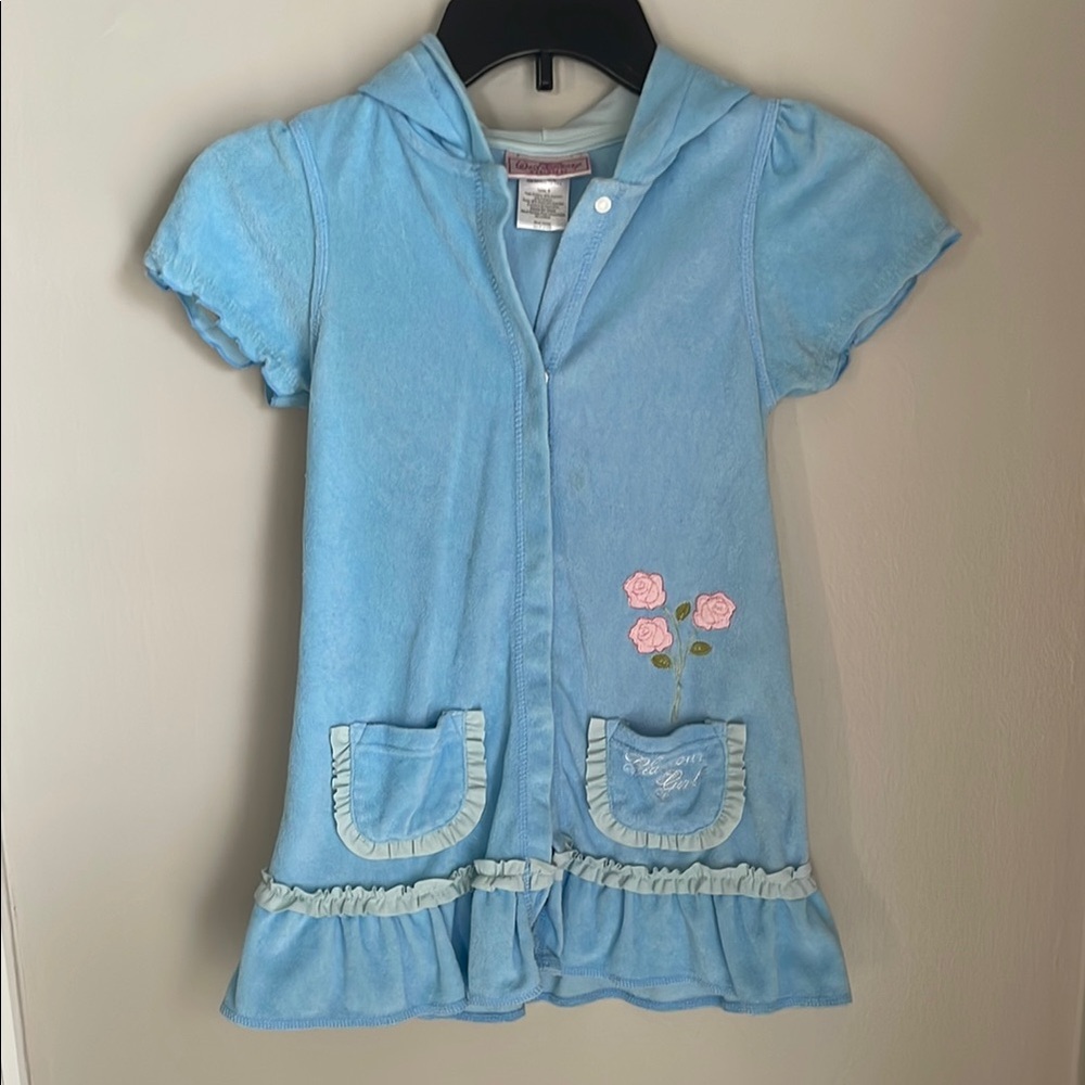 Disney Blue Girls Swim Coverup with Pink Rose Embroidery
